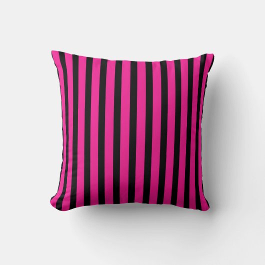 Hot Pink Fuchsia Black Striped Kussen (Voorkant)