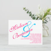 Hot Pink Fuchsia Blauwgroen Turquoise Wedding Kaart (Staand voorkant)