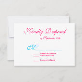 Hot Pink Fuchsia Blauwgroen Turquoise Wedding RSVP (Voorkant)