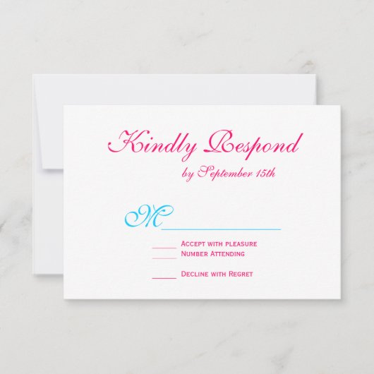 Hot Pink Fuchsia Blauwgroen Turquoise Wedding RSVP (Voorkant)