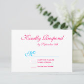 Hot Pink Fuchsia Blauwgroen Turquoise Wedding RSVP (Staand voorkant)