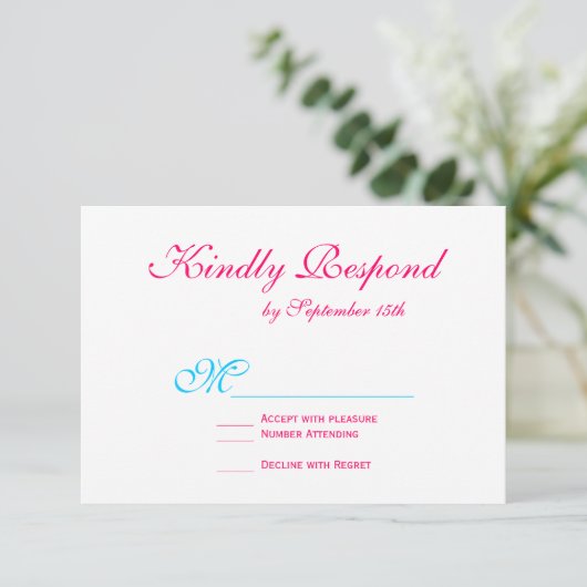 Hot Pink Fuchsia Blauwgroen Turquoise Wedding RSVP (Staand voorkant)