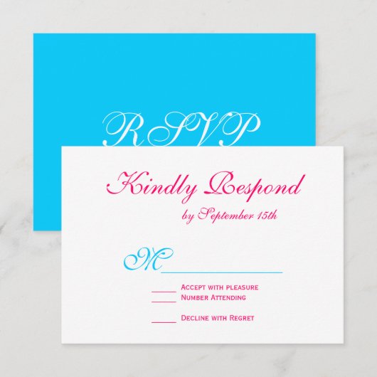 Hot Pink Fuchsia Blauwgroen Turquoise Wedding RSVP (Voorkant / Achterkant)