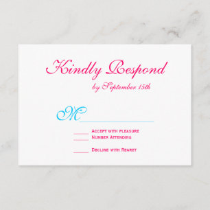 Hot Pink Fuchsia Blauwgroen Turquoise Wedding RSVP Kaartje