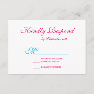 Hot Pink Fuchsia Blauwgroen Turquoise Wedding RSVP Kaartje