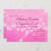 Hot Pink Fuchsia Bokeh Wedding Invitations Kaart (Voorkant / Achterkant)