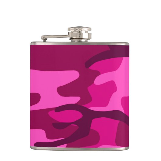 Hot Pink Fuchsia Camouflage Girly Patroon Heupfles (Voorkant)