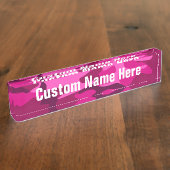 Hot Pink Fuchsia Camouflage Girly Patroon Naambordje (Zijkant)