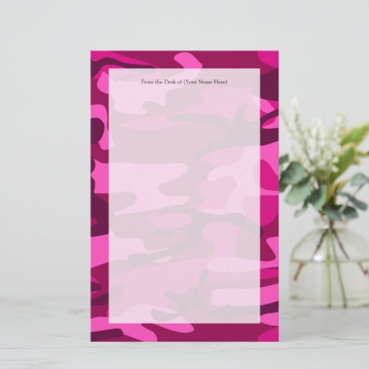 Hot Pink Fuchsia Camouflage Girly Pattern Briefpapier (Staand voorkant)