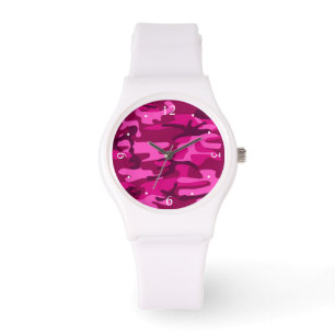 Hot Pink Fuchsia Camouflage Girly Pattern Horloge
