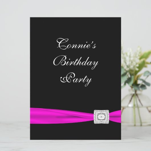 Hot Pink Fuchsia Classy Verjaardagsfeest Kaart (Staand voorkant)