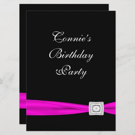 Hot Pink Fuchsia Classy Verjaardagsfeest Kaart (Voorkant / Achterkant)