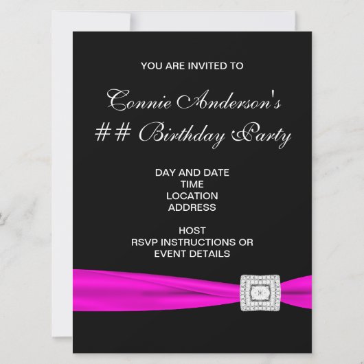 Hot Pink Fuchsia Classy Verjaardagsfeest Kaart (Achterkant)
