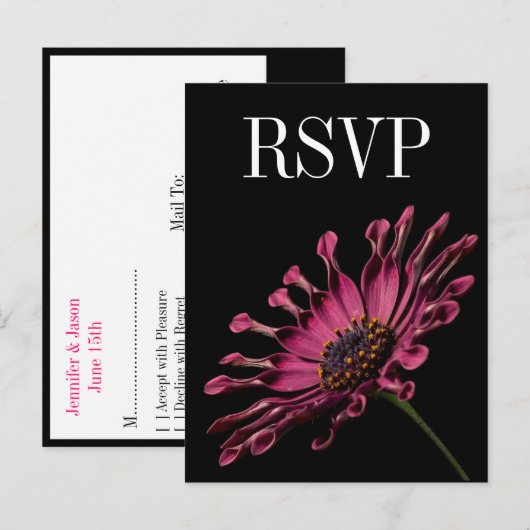 Hot Pink Fuchsia Daisy Wedding RSVP Briefkaart (Voorkant / Achterkant)