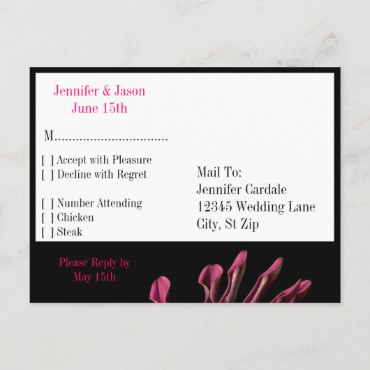 Hot Pink Fuchsia Daisy Wedding RSVP Briefkaart (Achterkant)