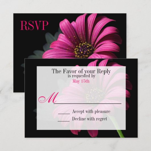 Hot Pink Fuchsia Gerber Daisy Flower Wedding RSVP (Voorkant / Achterkant)
