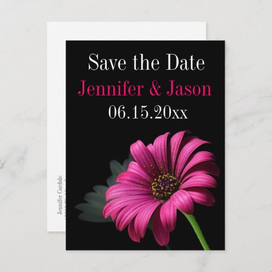 Hot Pink Fuchsia Gerber Daisy Save the Date Cards Aankondigingskaart (Voorkant / Achterkant)