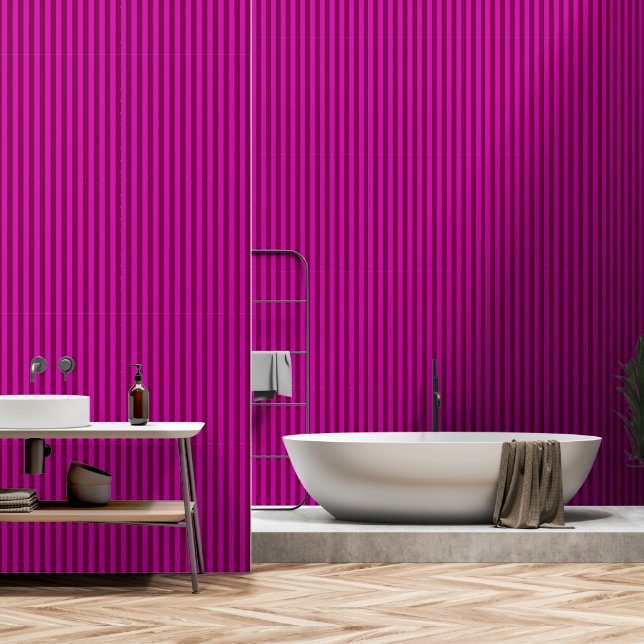Hot Pink Fuchsia & Raspberry Red Stripes Behang (Badkamer)