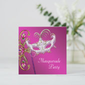 Hot Pink Fuchsia Roze Masquerade Party Kaart (Staand voorkant)