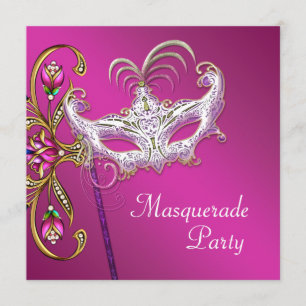 Hot Pink Fuchsia Roze Masquerade Party Kaart