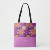 Hot Pink Fuchsia Rozen Monogram Aangepaste naam Tote Bag (Voorkant)