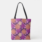 Hot Pink Fuchsia Rozen Monogram Aangepaste naam Tote Bag (Achterkant)