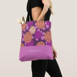 Hot Pink Fuchsia Rozen Monogram Aangepaste naam Tote Bag