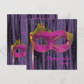 Hot Pink Fuchsia Zwart Paarse Masquerade Party Kaart (Voorkant / Achterkant)