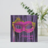 Hot Pink Fuchsia Zwart Paarse Masquerade Party Kaart (Staand voorkant)