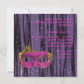 Hot Pink Fuchsia Zwart Paarse Masquerade Party Kaart (Achterkant)
