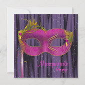 Hot Pink Fuchsia Zwart Paarse Masquerade Party Kaart (Voorkant)