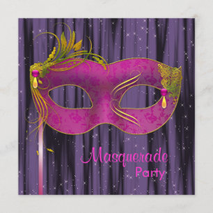 Hot Pink Fuchsia Zwart Paarse Masquerade Party Kaart