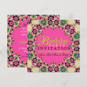 Hot Pink Fun Bloemen Verjaardagsfeest Uitnodiginge Kaart