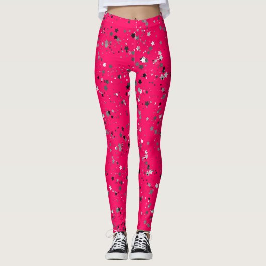 Hot pink funky leggings with stars (Voorkant)