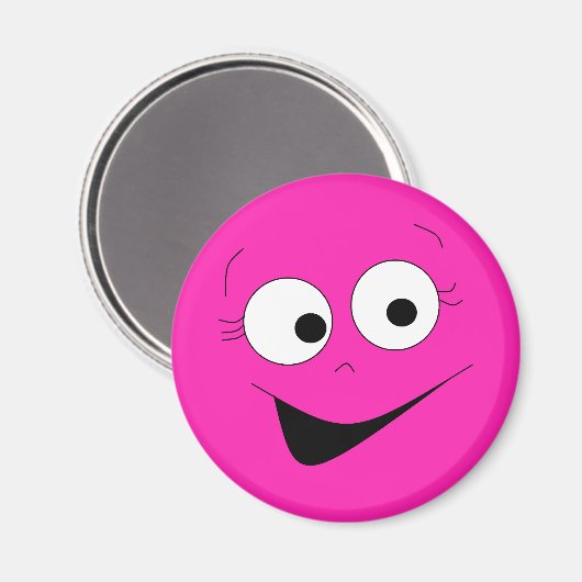 Hot Pink Funny Gekke Face Face Magnet (Voorkant / Achterkant)