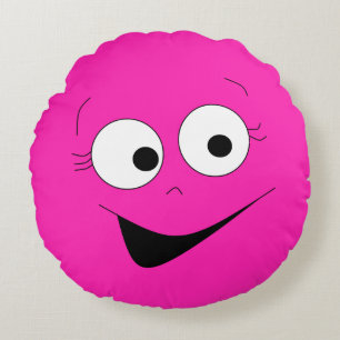 Hot Pink Funny Gekke Face Face Pillow Rond Kussen