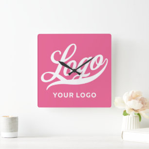 Hot pink fushia Business logo Company merk Simple Vierkante Klok