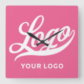 Hot pink fushia Business logo Company merk Simple Vierkante Klok (Voorkant)