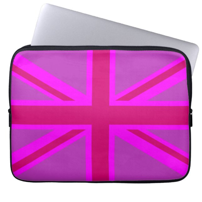 Hot Pink Fushia Union Jack British Flag Background Laptop Sleeve (Voorkant)