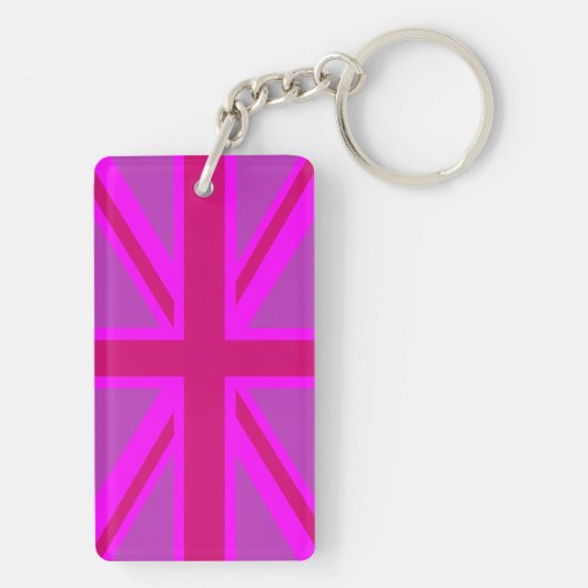 Hot Pink Fushia Union Jack British Flag Background Sleutelhanger (achterkant)