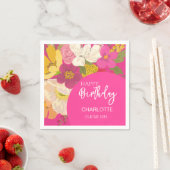 Hot Pink Garden Floral Verjaardagsfeestje Servet (Insitu)