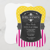 Hot Pink Geel Gray Chalkboard Stripe Baby shower Kaart (Voorkant / Achterkant)
