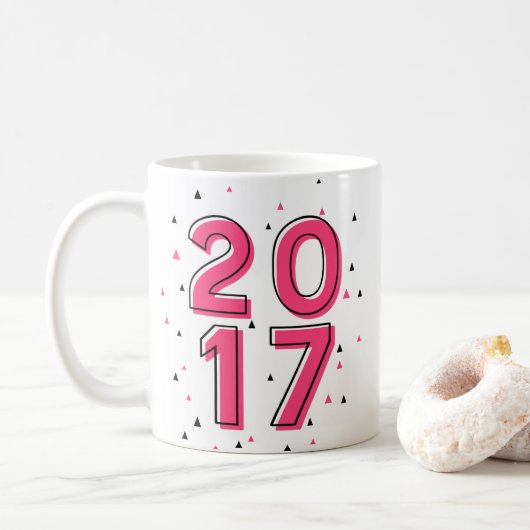 Hot Pink Geometric Pattern Custom Class of 2017 Koffiemok (Met donut)