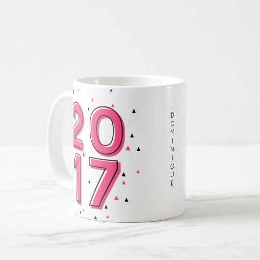 Hot Pink Geometric Pattern Custom Class of 2017 Koffiemok (Voorkant links)