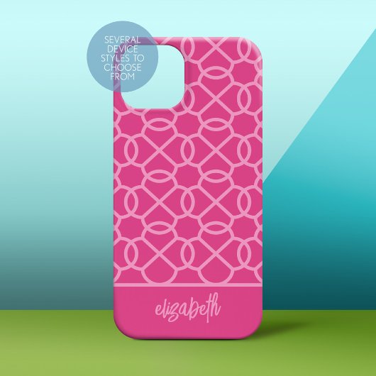 Hot Pink Geometric Pattern met mod naam Case-Mate iPhone Case