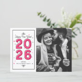 Hot Pink Geometric Typography 2025 Nieuwjaar Feestdagenkaart (Staand voorkant)