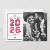 Hot Pink Geometric Typography 2025 Nieuwjaar Feestdagenkaart (Voorkant)