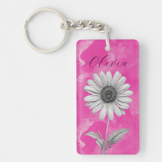 Hot Pink Gepersonaliseerde Daisy Sleutelhanger (Voorkant)