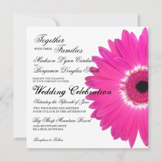 Hot Pink Gerber Daisy Flower Wedding Invitations Kaart (Voorkant)