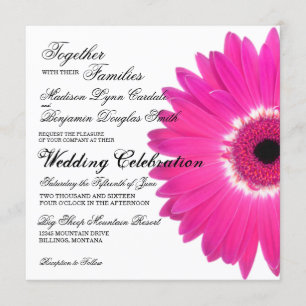 Hot Pink Gerber Daisy Flower Wedding Invitations Kaart